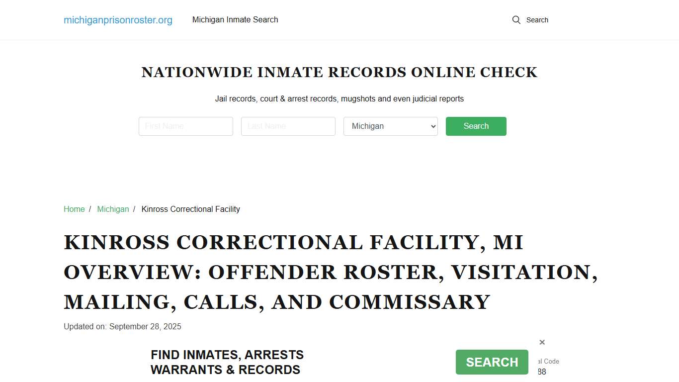 Kinross Correctional Facility, MI: Inmate Lookup, Visitation & Contact Info